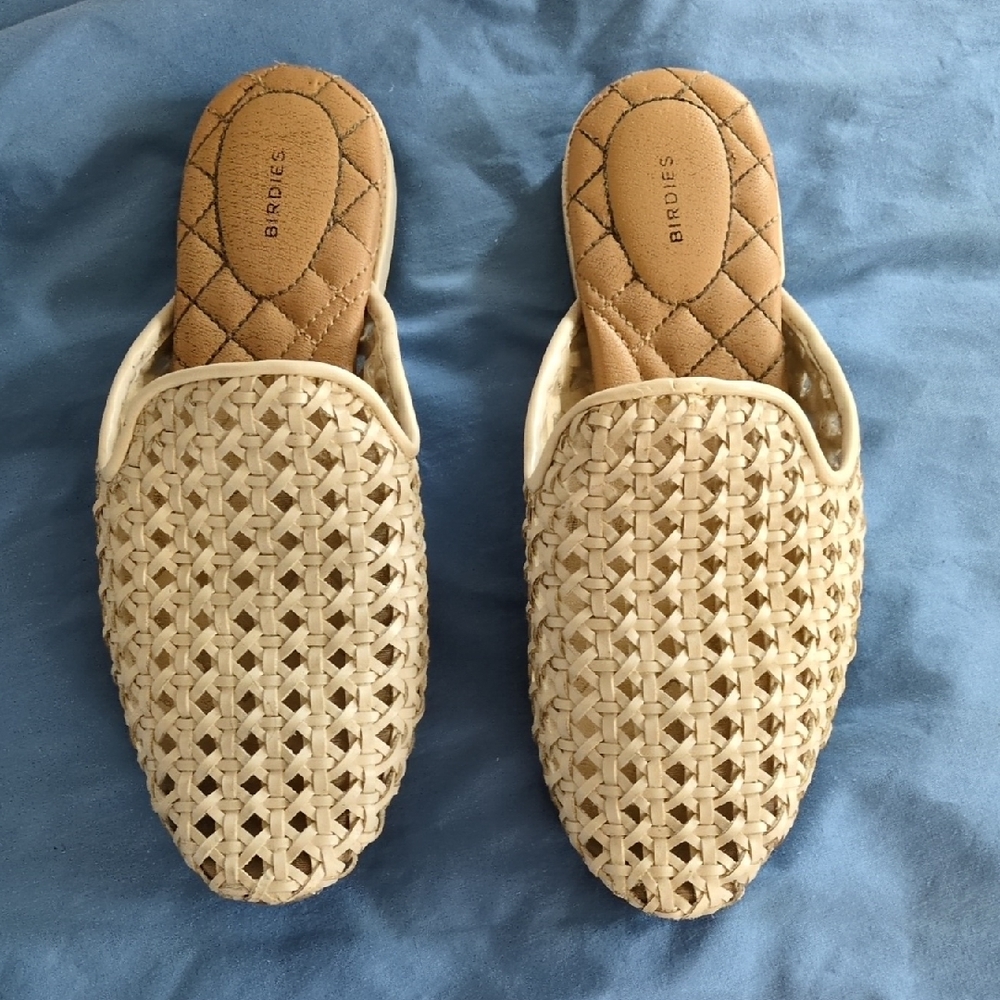 Birdies Tan and Cream Woven Mules